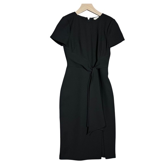 Shoshanna Dresses & Skirts - Shoshanna Black Short Sleeve Front Tie Crepe Sheath Dress Size 0 classic